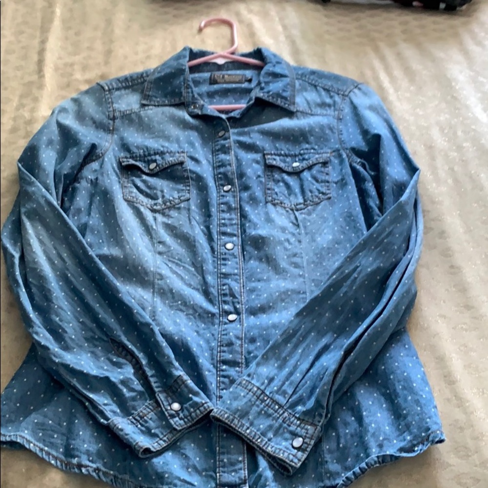 Polka dot chambray top